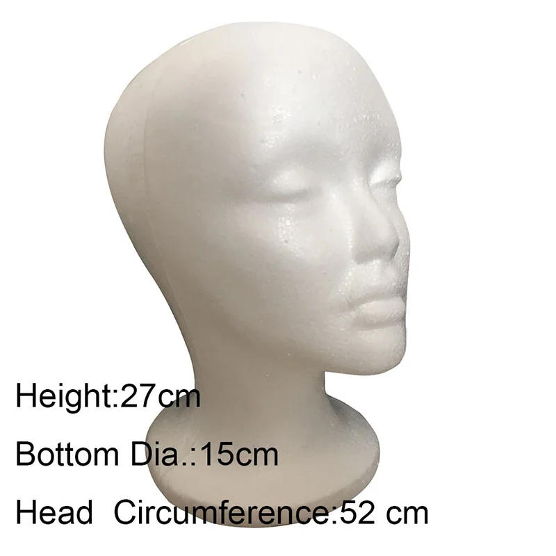Description Picture 4 of item1pcs Female Styrofoam Foam Mannequin Manikin Head Model Hat Glasses Wig Display Male White Foam Mannequin Head Holder Stand Rack