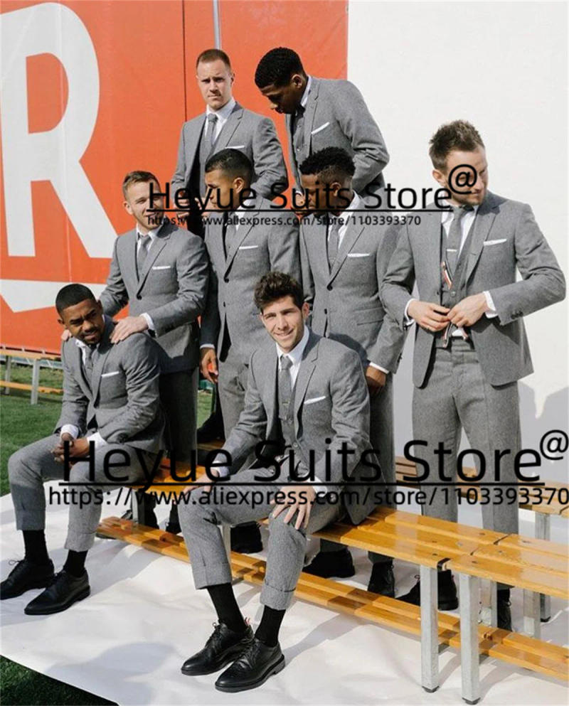 Description Picture 4 of itemTailor Made Gray Classic Men Suits Slim Fit Notched Lapel Groomsman Wedding Tuxedos 2 Pcs Sets Casual Male Blazer Costume Homme