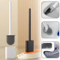 Silicone Toilet Brush With Holder Wall-Mounted Toilet Cleaning Brush Rubber Bristle Toilet Cleaner Brushes Bathroom Accessories