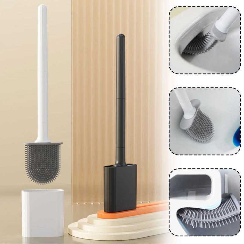 Description Picture 3 of itemSilicone Toilet Brush With Holder Wall-Mounted Toilet Cleaning Brush Rubber Bristle Toilet Cleaner Brushes Bathroom Accessories