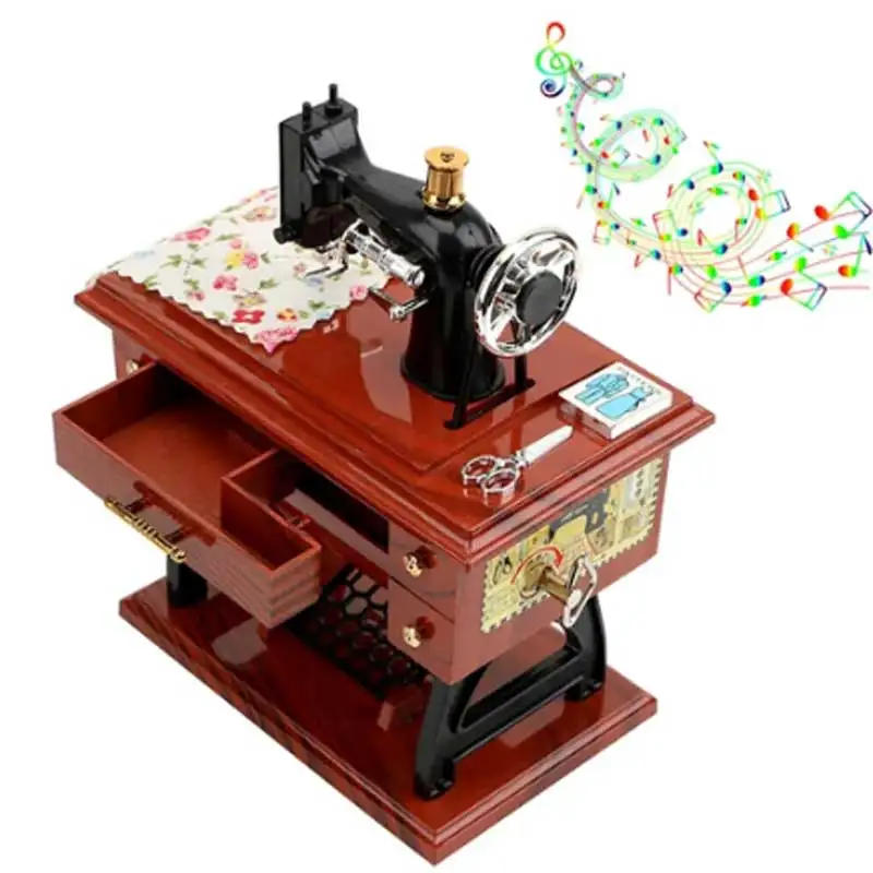 Description Picture 2 of itemVintage Sewing Machine Music Box Home Desktop Decoration Bedroom Living Room Small Ornament Sewing Machine Model