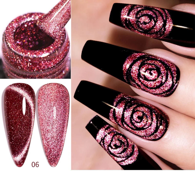 Description Picture 2 of itemBOZLIN 7.5ml Glitter Red Cat Magnetic Gel Nail Polish Super Shiny Cherry Red Cat Eye Gel Soak Off UV Semi-Permanent Nail Art