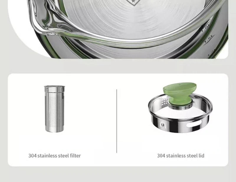 Description Picture 6 of item1.8L Green Multifunctional Touch Screen Electric Glass Kettle Water Boiling Tea Porridge Soup Stewing Healthy Pot Cooker