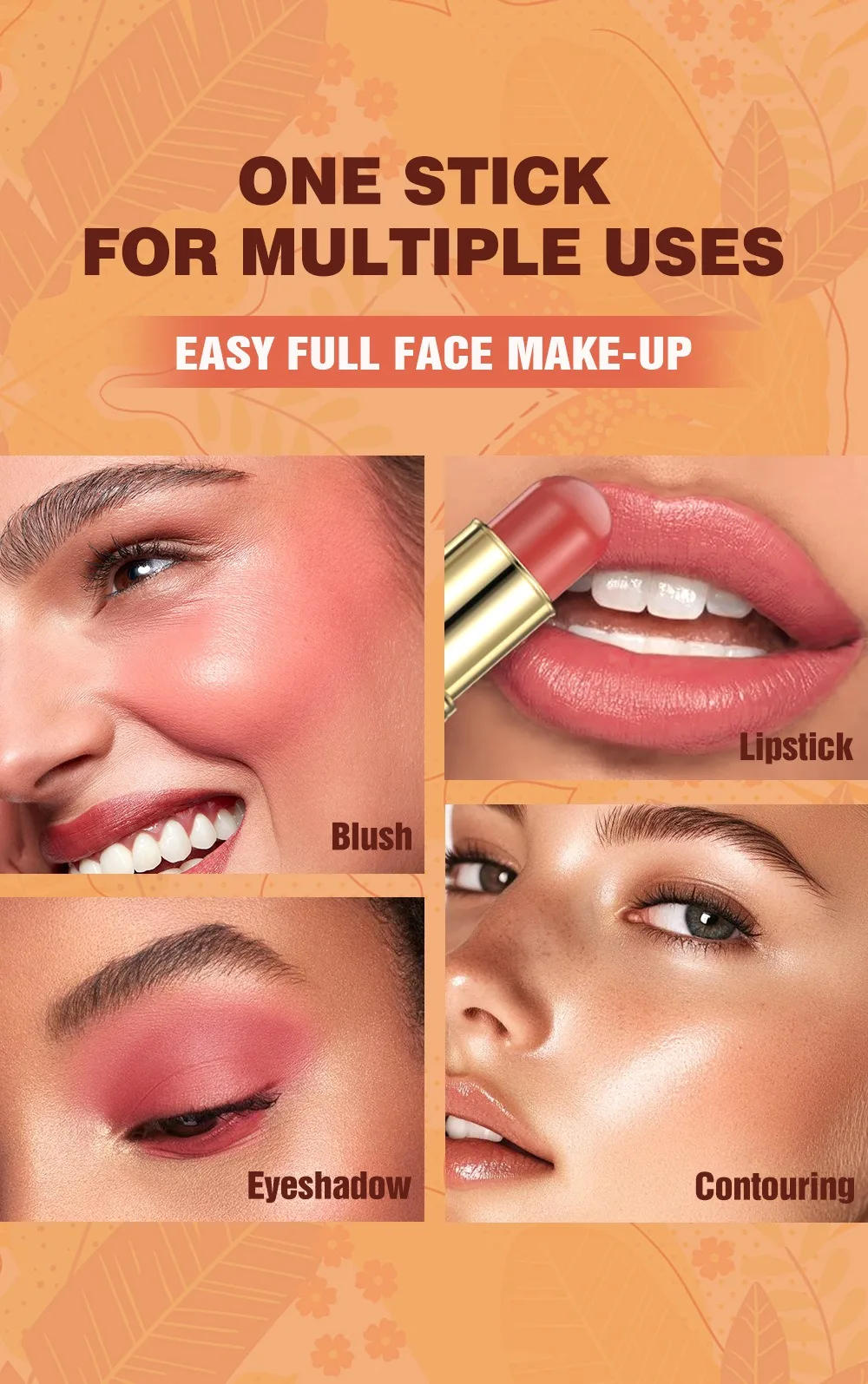 Description Picture 6 of itemFace Makeup Multiuse Stick Cheeks Contours Eyes Lips Doube Head Bronzer Blush Stick Smooth Mousse Cream Matte Lipstick Eyeshadow