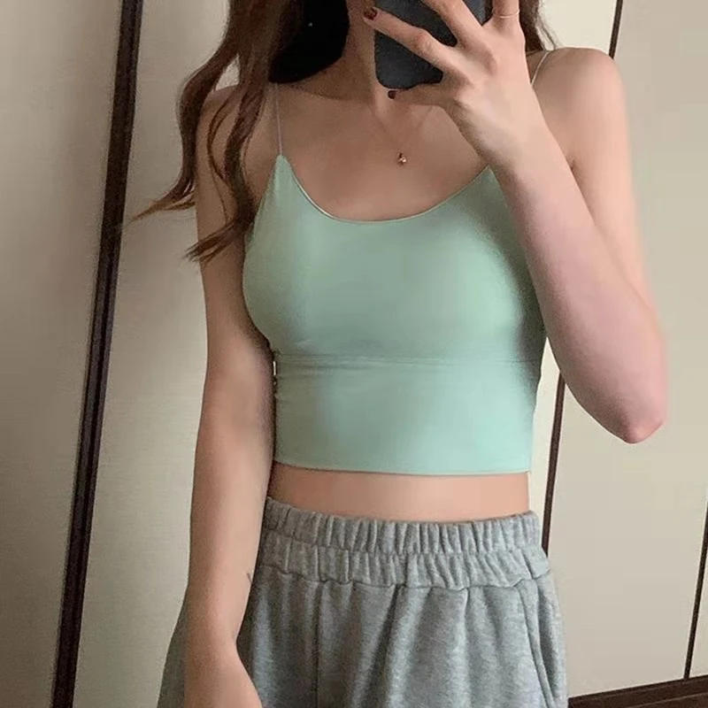 Description Picture 6 of itemWomen Summer Vest Tops Sleeveless Cotton Bustier with Pads Soft Elastic Wear-resistant Vest Crop Top Seamless Bralette Tees