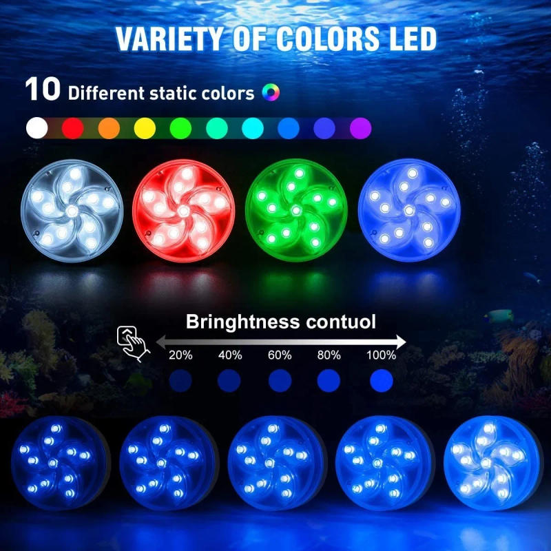 Description Picture 2 of itemRemote Underwater RGB Submersible Pool Lights IP68 Waterproof Color Changing Led Floating Lights for Hot Tub Bath Diving Light
