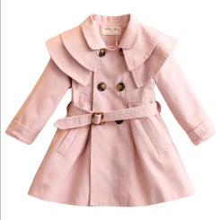 Double Breasted Baby Girls Trench Coat Ruffle Trim Belted Winter Long Sleeve Casual Windbreaker Jacket Toddlers Trench Coat