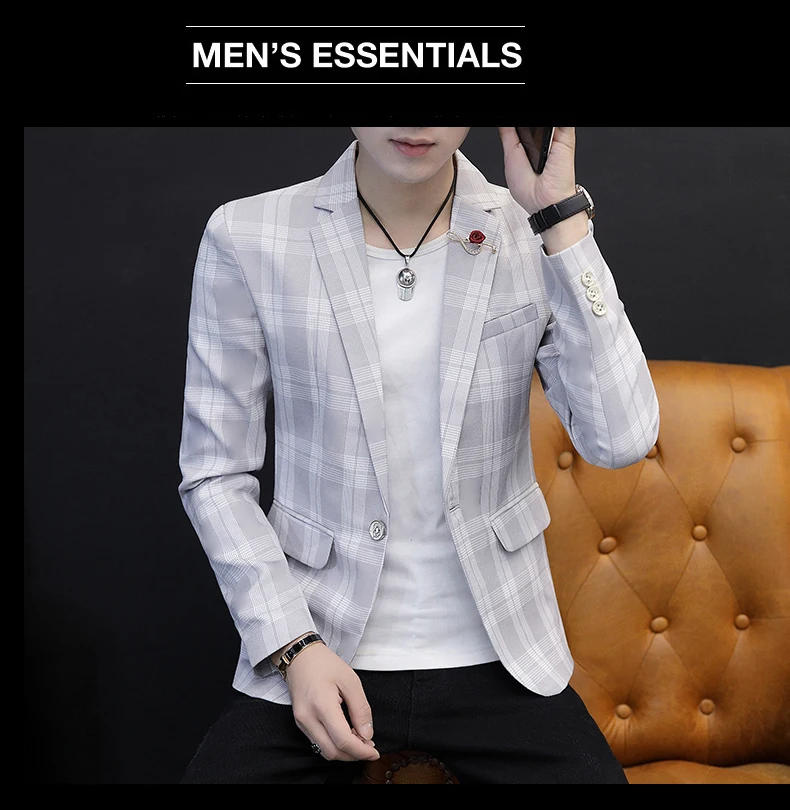 Description Picture 6 of item2023 New Format Handsome Trend Slim Fashion Handsome All The Trend All The Match  Blazer for Men  Blazer Hombre  Viscose
