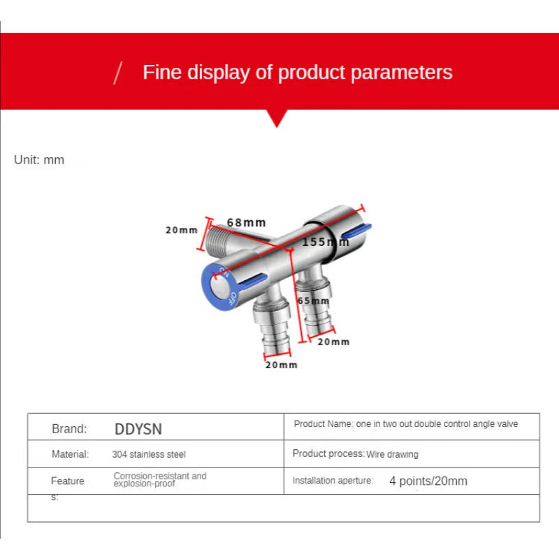 Description Picture 6 of itemToilet 2 Way Faucet 1in 2 out Head Two Way Water Washer Tap Faucet 304 Stainless Steel Bathroom Washing Machine Taps