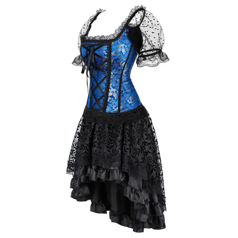 Description Picture 4 of itemBlue Corset Bustier Skirt Tutu Plus Size Women Lace Up Gothic Victorian Lolita Vintage Sexy Exotic Floral Burlesque Korsett