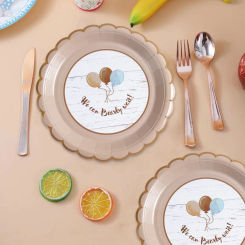 Happy Birthday Banner Party Disposable Bear Theme Tableware Set Paper Brown Bear Plate Cup Birthday Baby Shower Supplies