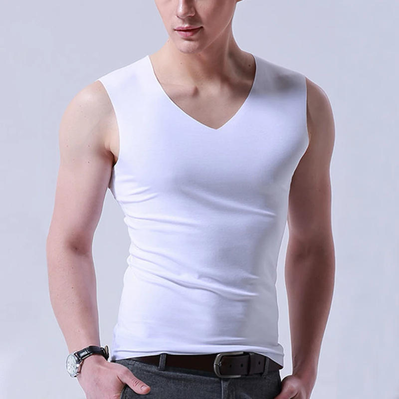 Description Picture 4 of item2023 Brand New Tank Male Personalized Sleepwear Sleeveless Soft T-Shirt Tank Top Undershirt Underwear V-Neck Vest