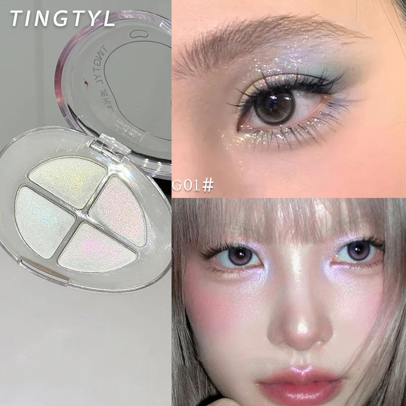 Description Picture 4 of itemCrystal Peach Diamond 4-Color Eyeshadow Palette Metallic Glitter Chameleon Sparkle Highlighter Powder for Eyes Nose & Brow Bones