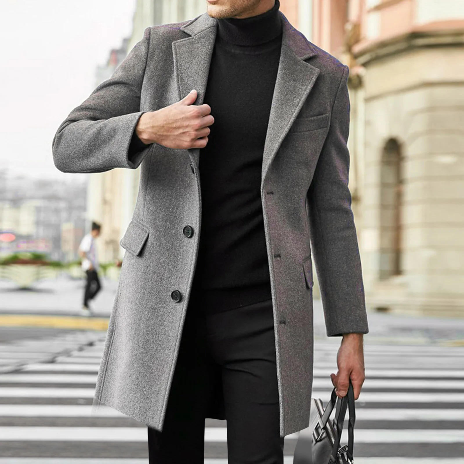 Description Picture 4 of itemNew Long luxury man jacket Sleeve Woolen Men's designer clothes techwear Loose Casual Overcoat Fashion trench coat Smart Casual