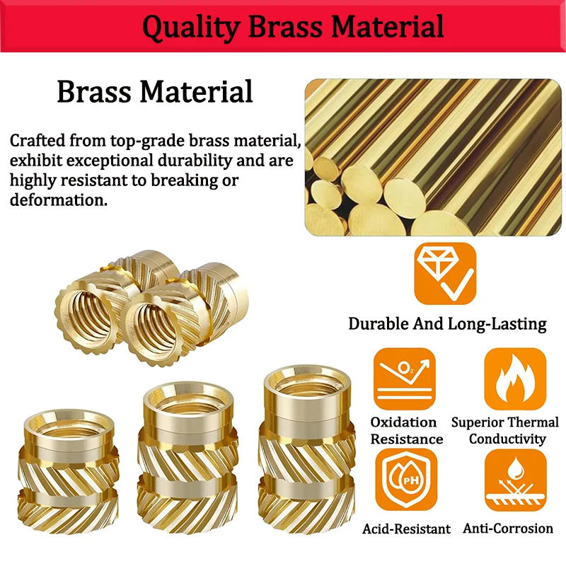 Description Picture 5 of itemInsert Nuts M6 50pcs Brass Hot Melt  Heating Molding Copper Thread Inserts Double Twill Knurled Injection 3Dprinter Components