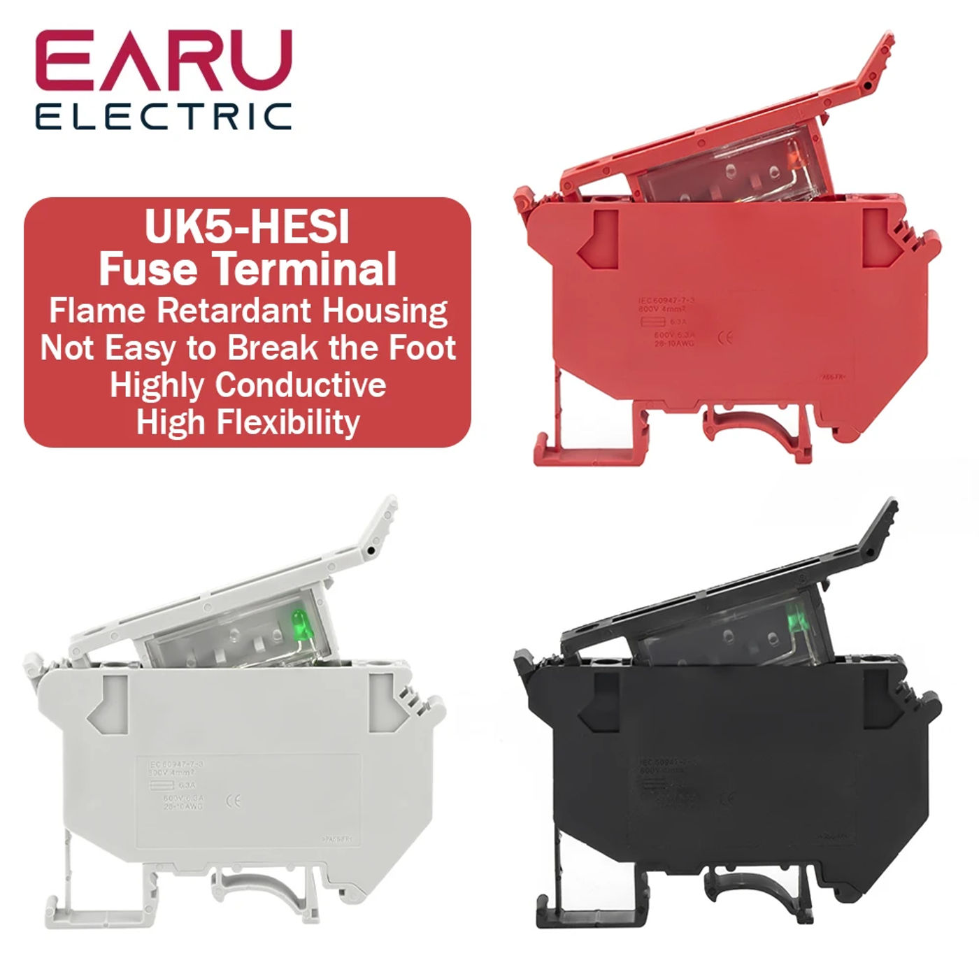 Description Picture 2 of item10Pcs/Lot Din Rail Terminal Blocks UK-5-HESI Black Connector Screw Fuse Terminal Block Connector Screw Fuse Holder Conductor