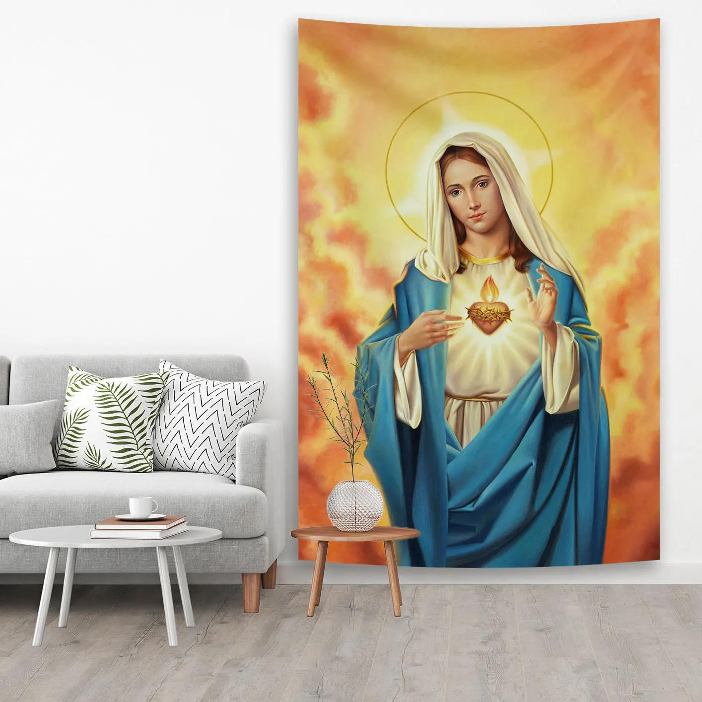 Description Picture 4 of itemQdDeco Mother Of Christian Faith Jesus Hanging Tapestries Blessed Virgin Mary Printed Wall Cloth Home Decorations
