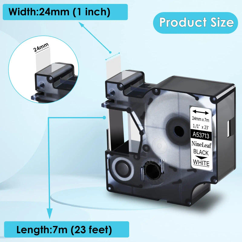 Description Picture 2 of item10PK 24mm D1 Standard Tape Labels Compatible for Dymo 53713 LabelWriter 450 Duo Printers Black on White Laminated Labels Tape