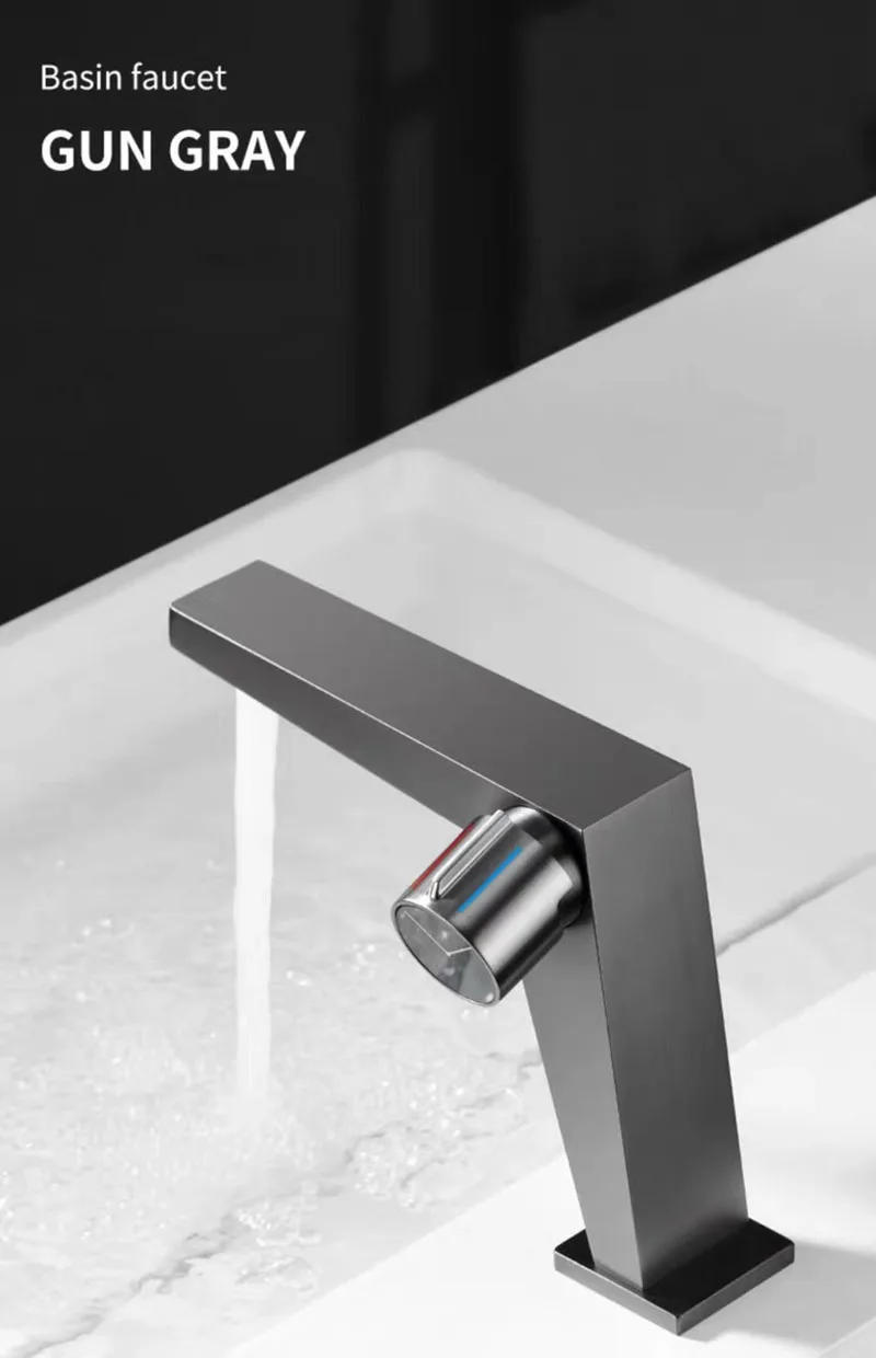 Description Picture 2 of itemBathroom Basin Faucet Brass Gray Knob Switch Deck Mounted Sink Mixer Tap Cold And Hot Dual Control Wash Basin Sink Tap