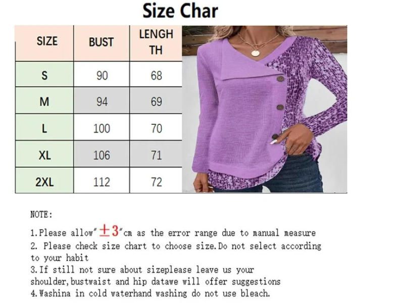 Description Picture 2 of item4 Color Blocked Button Long Sleeved Blouse Irregular Collar Women's Casual T-shirt Street Fashion Daily Autumn Top