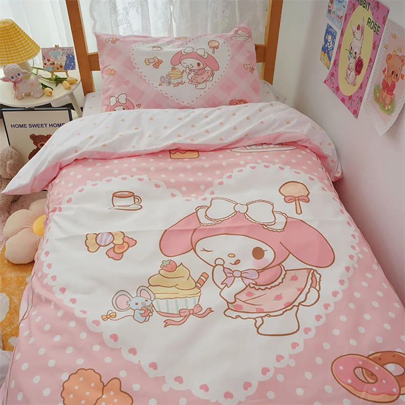 Description Picture 6 of itemKawaii Duvet Cover Sanrio Anime Cartoon MY Melody Cinnamoroll Kuromi Comforter Cover Bedding Set Children Girl Women Bed Decor