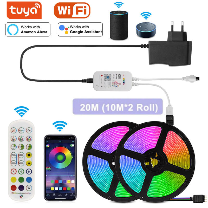 Description Picture 4 of item5M 10M 20M Tuya WiFi Smart LED Strip Light DC 12V 5050 Ribbon Work with Alexa Voice Control RGB Tape Color Change Bedroom Decor
