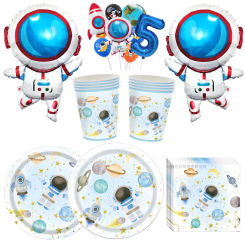 Space Astronaut Disposable Tableware Paper Plate Cup Napkin Astronauts Balloon Boy Birthday Galaxy Space Theme Party Supplies