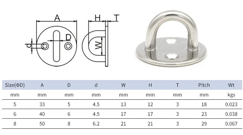 Description Picture 3 of itemStainless Steel 304 Fixed Pad Eye Plate Deck Door Buckle Staple Ring Wall Hook U-Shaped Ceiling Mount Hanger
