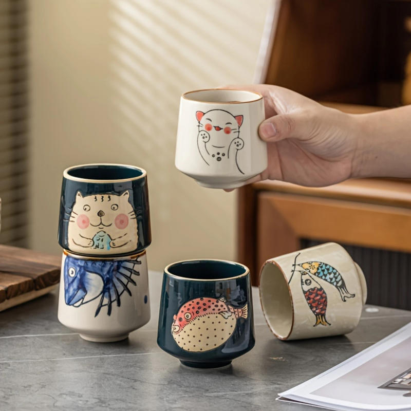 Description Picture 5 of item4pcs, Porcelain Teacups Set, Japanese Style Tea Cup, Cute Kawaii And Vintage Exquisite Kung Fu Tea Cups, Summer Winter Drinkware