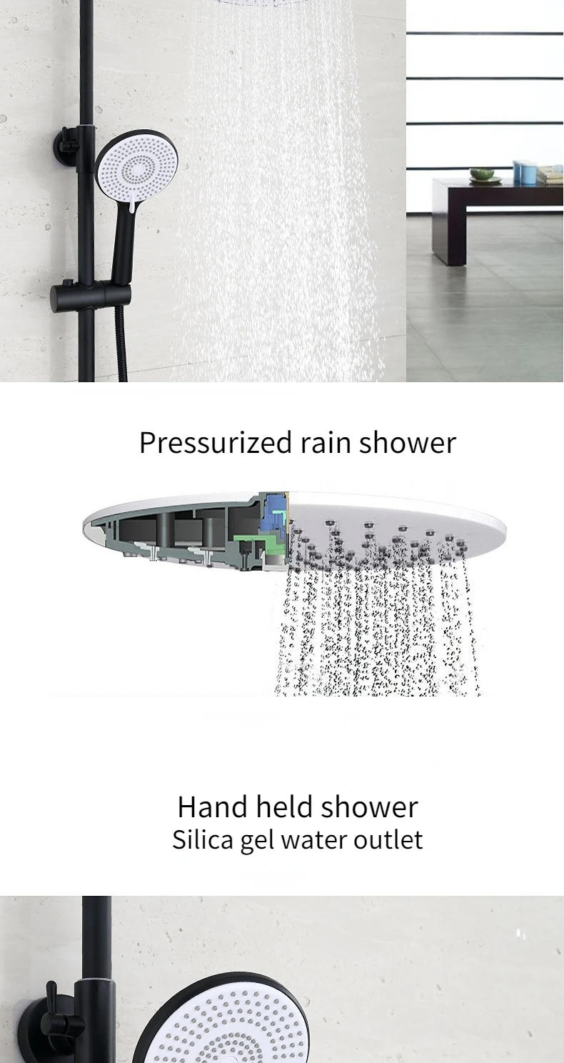 Description Picture 5 of itemMatte Black Shower System Set Full Copper Hot and Cold Mixing Valve Bathroom Faucet In-wall Multi-functional