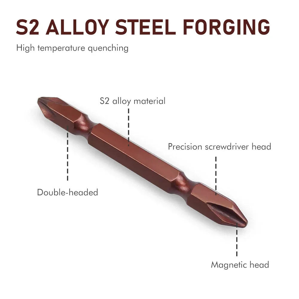 Description Picture 3 of item10Pcs 65-200mm Double-End Screwdriver Head Bits S2 Steel Ph2 Cross Bit Strong Magnetic High Hardness Torque Batch Head Sets