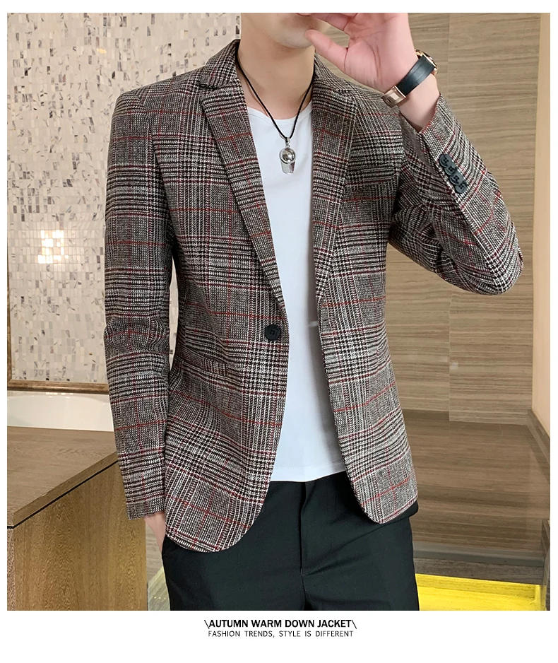 Description Picture 6 of itemThe Main Push of New Explosive Plaid Men's Coat Office Single West All Personality Loose Comfortable Handsome Men's Clothing