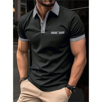 2023 New European And American Ins Summer Polo Shirt Plaid Men's Sports Short Sleeve T-shirt