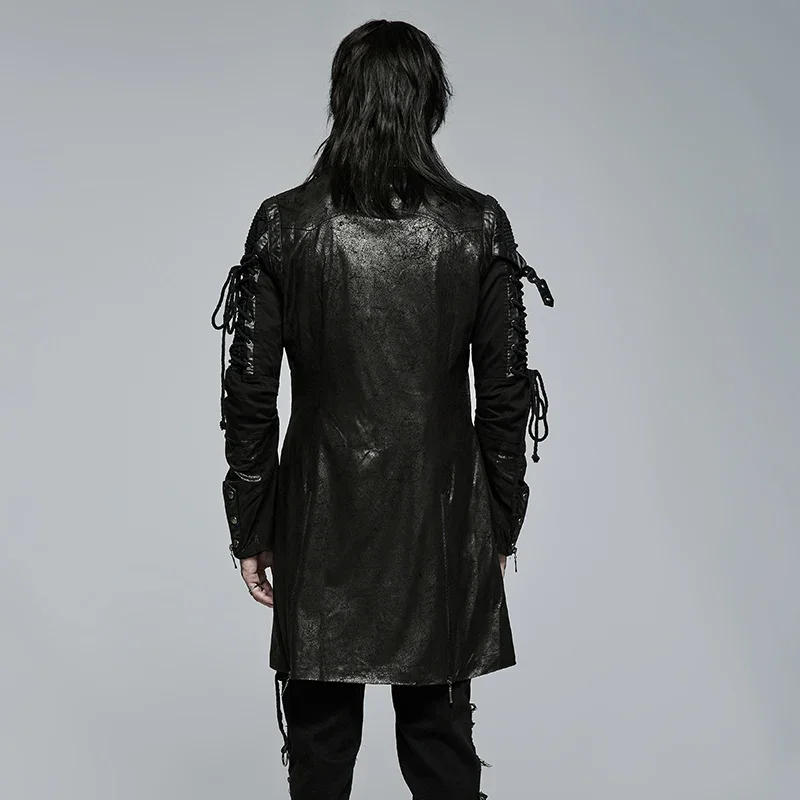 Description Picture 5 of itemPUNK RAVE Men's Punk Style Military Jackets Faux Leather Slit Unisex Gothic Retro Men Long Coats Autumn Winter Black & Red