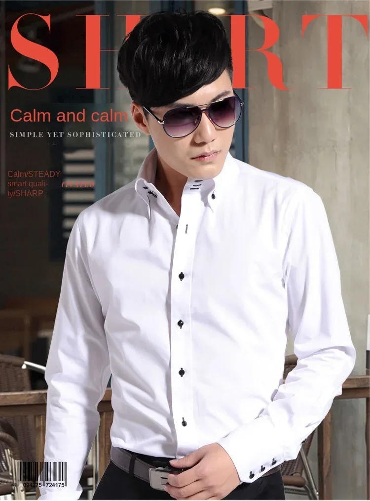 Description Picture 2 of itemMens Long Sleeve Dress Shirt Button-down Collared Formal Business Casual Shirt Korean Fashion Slim Fit Designer Shirts Black Red