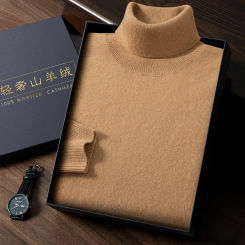 2024 Spring Autumn New 100% Cashmere Sweater Men's High Turnover Collar Knitted Pullover Fashion Slim Fit Knitted Bottom Shirt
