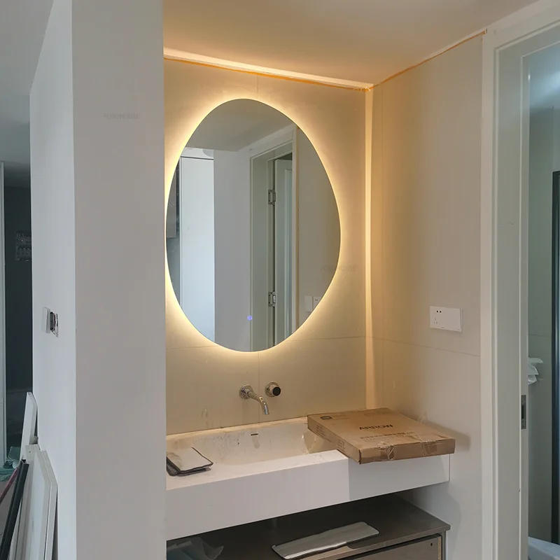 Description Picture 3 of itemMinimalist Intelligent Bath Mirrors Home Bedroom Makeup Mirrors Wall-mounted Touch Screen Irregular Bathroom Mirror with Light