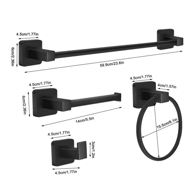 Description Picture 4 of itemTowel Bar Set Multifunctional Bathroom Hardware Set Wall Mounted Black Bathroom Accessory Set Stainless Steel Towel Bar Set