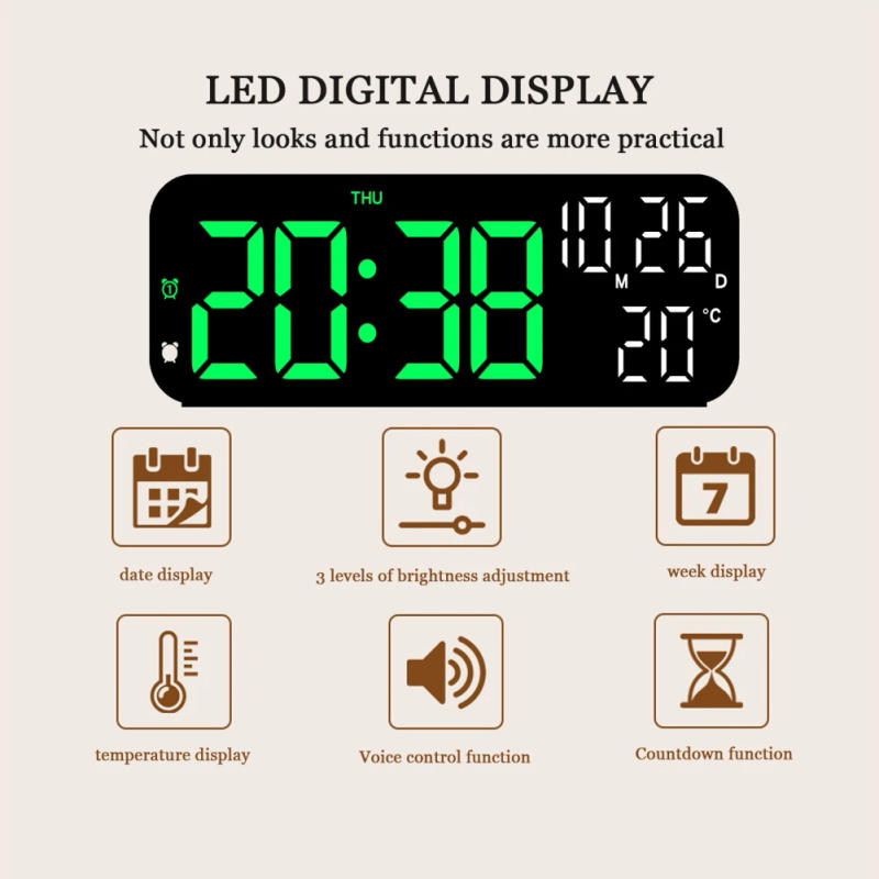 Description Picture 5 of itemDigital Alarm Clock With Temperature LED Display Screen Snooze Function 12/24 Hours Mode Desk Electric Clocks Bedroom Office