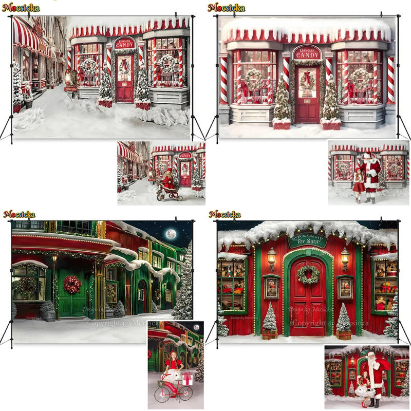 Description Picture 5 of itemMerry Christmas Photography Background Winter Xmas Tree Candy Cane Shop Backdrop Kids Birthday Photo Snowflake Photobooth Studio