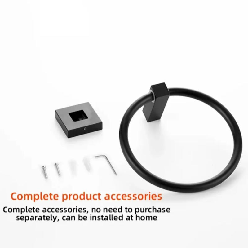 Description Picture 5 of itemBlack Stainless Steel Hand Towel Ring Square Base Wall Mounted Towel Racks Easy Installation Towel Holder Home