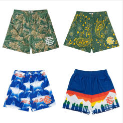 New EE Men's Shorts Summer Mesh Print New Medium Pants Black Quarter Pants Casual American Basketball Shorts Men Outside Wea
