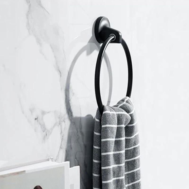 Description Picture 4 of itemNew Wall Mounted Hand Towel Ring Black Round Towel Holder Rustproof Hardware Pendant