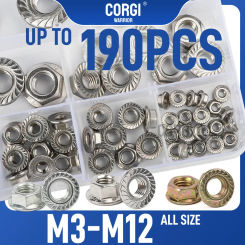 Flange Hex Serrated Lock Nuts Assortment Kit Yellow Zinc Plated Carbon Steel M3 M4 M5 M6 M8 M10 M12 7 Sizes Stainless Steel 304