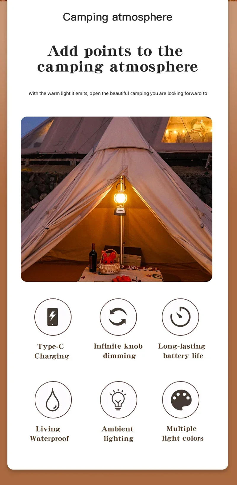 Description Picture 4 of itemCamping Lanterns Retro Hanging Tent Lamp Waterproof Dimmable Camping Lights Battery Emergency Light Lantern for Outdoor Fishing
