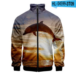 Animal Dolphin 3D Baseball Jacket Men's Bomber Jacket Coats Stand Collar Zipper Sweatshirt