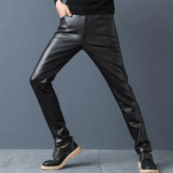 Male Hot Sale Thick Skinny Pu Pantalons Capris Men Waterproof Leather Pants Velvet Slim Trousers Warm Mid Motorcycle Capris