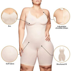 Women's Shaping Mid-Thigh Bodysuit Tummy Control Shapewear Seamless Sculpting Body Shaper