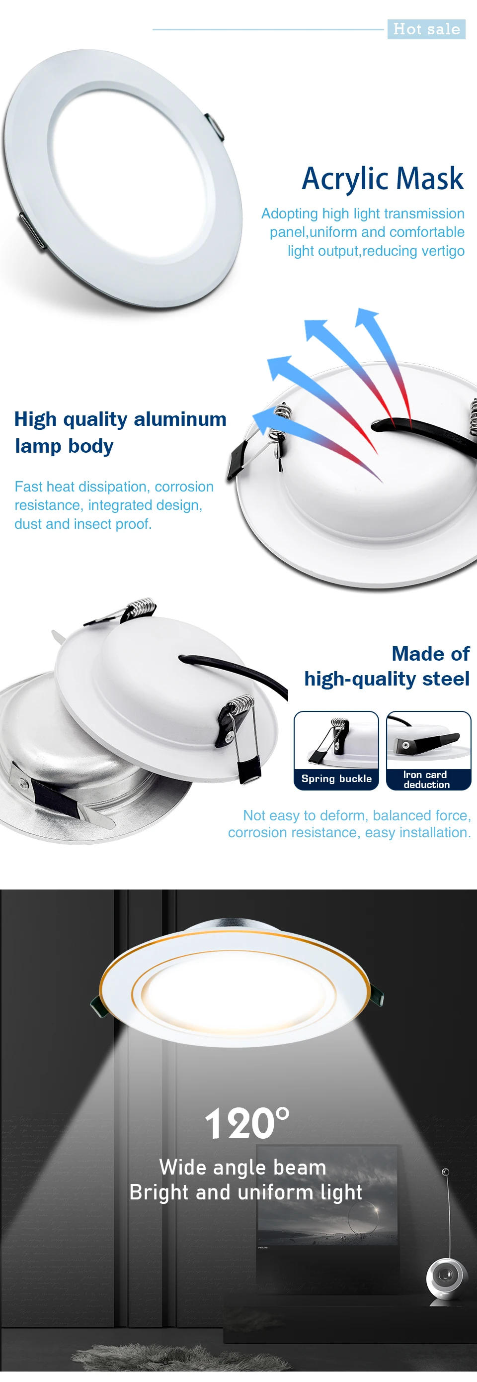 Description Picture 4 of itemLed Downlight Recessed Round Ceiling Lamps DC 12V 24V AC110V 220V 5W 9W 12W 15W 18W Spotlight For Home Decor Living Room