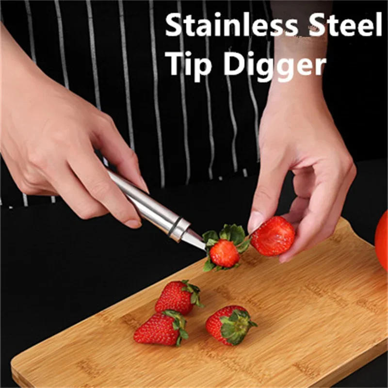 Description Picture 2 of itemStainless Steel Strawberry Knife Vegetable Fruit Tomato Stem Leaves Remover Fruit Slicer Huller Fruit Corer Kitchen Accessories